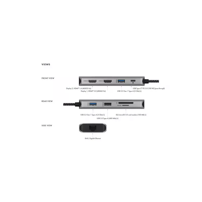 ICY BOX IB-DK4012-CPD con filo USB 3.2 Gen 1 (3.1 Gen 1) Type-C antracite, nero