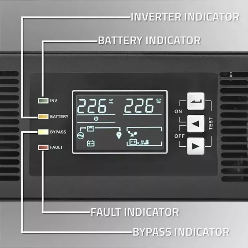 UPS rack QOLTEC 52286 2 kVA (2000 W) fattore di potenza 1,0, montaggio a rack