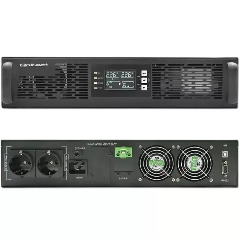 UPS rack QOLTEC 52286 2 kVA (2000 W) fattore di potenza 1,0, montaggio a rack