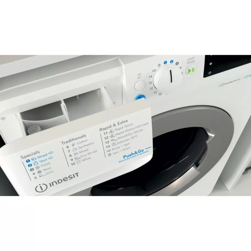 Lavasciuga Indesit BDE 86436 WSV EE — 6 kg, 1400 giri/min, bianco, 595×540×850 mm