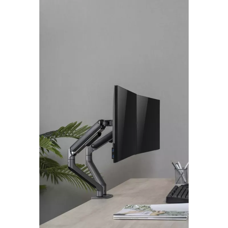 GEMBIRD Supporto doppio per monitor regolabile da scrivania, grigio spazio
