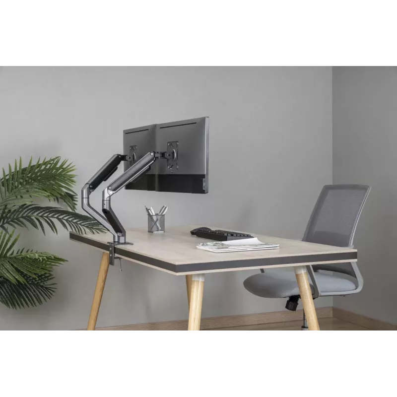 GEMBIRD Supporto doppio per monitor regolabile da scrivania, grigio spazio