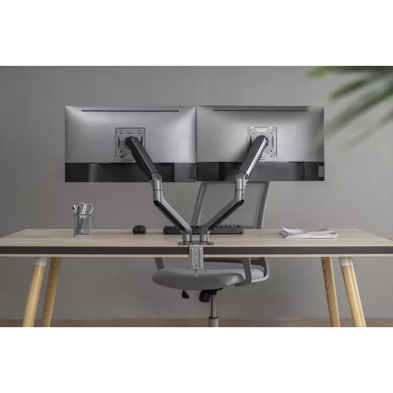 GEMBIRD Supporto doppio per monitor regolabile da scrivania, grigio spazio