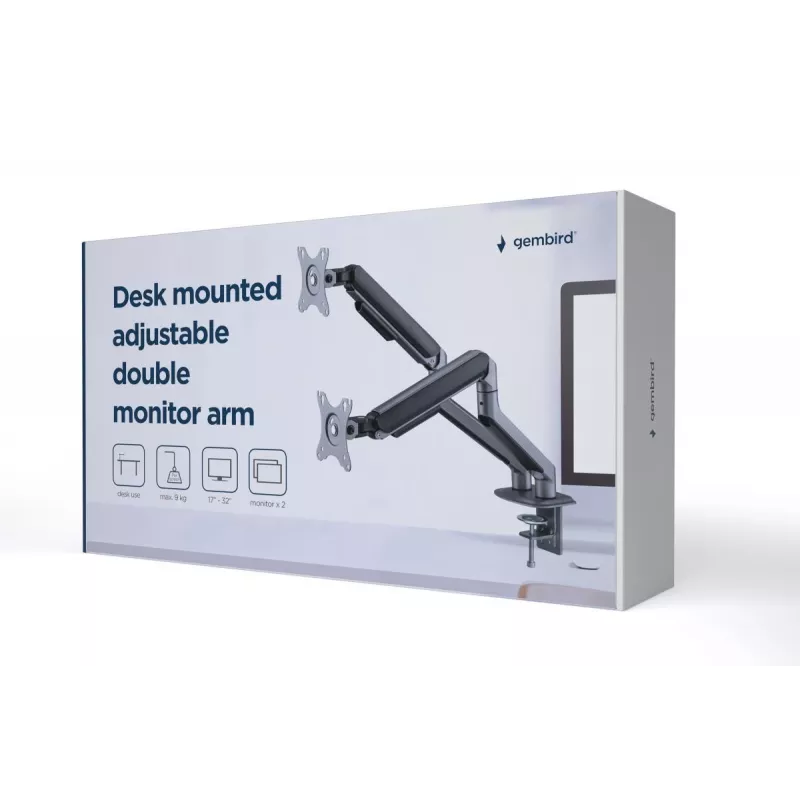 GEMBIRD Supporto doppio per monitor regolabile da scrivania, grigio spazio