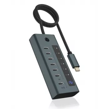 ICY BOX IB-HUB1457-C31 USB 3.2 Gen 1 (3.1 Gen 1) Type-C 10000 Mbit/s Blu, Grigio