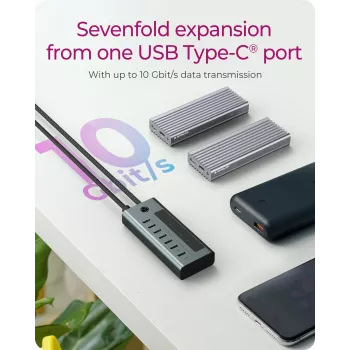 ICY BOX IB-HUB1457-C31 USB 3.2 Gen 1 (3.1 Gen 1) Type-C 10000 Mbit/s Blu, Grigio