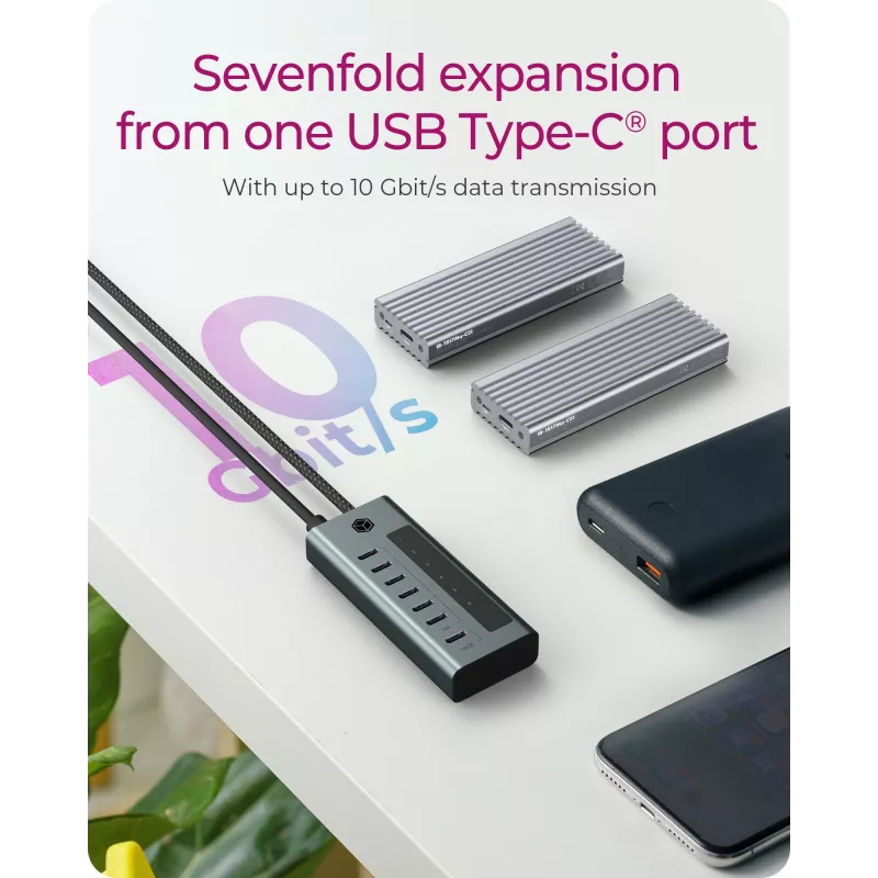 ICY BOX IB-HUB1457-C31 USB 3.2 Gen 1 (3.1 Gen 1) Type-C 10000 Mbit/s Blu, Grigio