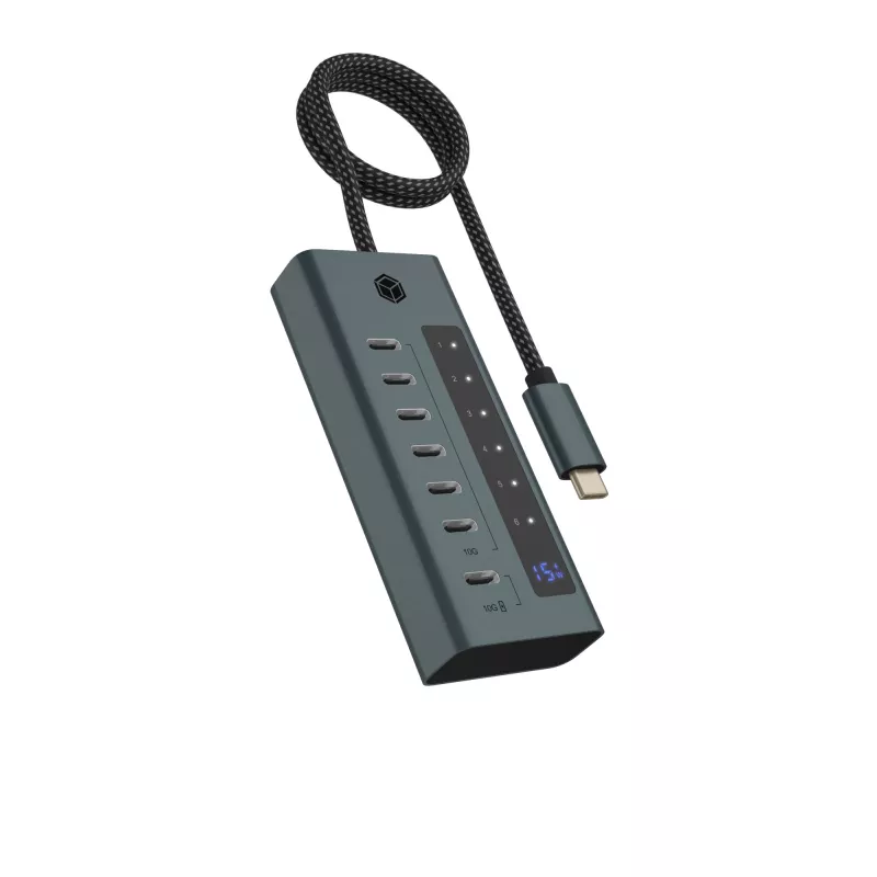 ICY BOX IB-HUB1457-C31 USB 3.2 Gen 1 (3.1 Gen 1) Type-C 10000 Mbit/s Blu, Grigio