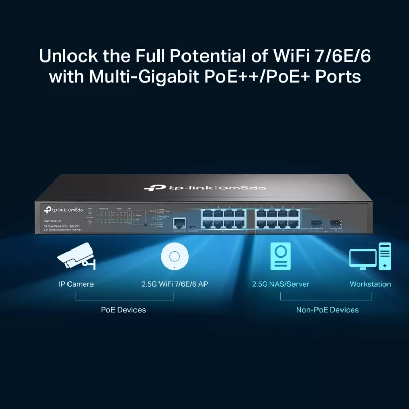 Switch gestito TP-Link Omada 16 porte 2.5G e 2 porte 10GE SFP+ L2+ con 8 porte PoE+
