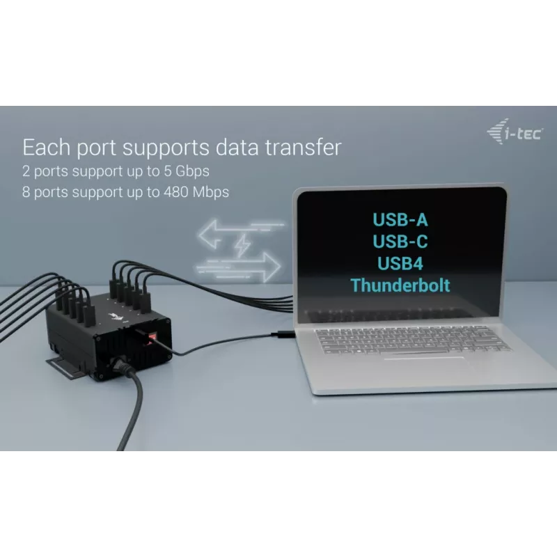 i-tec HUB di ricarica + dati in metallo USB-C/USB-A, 15 W per porta, 10x USB-C