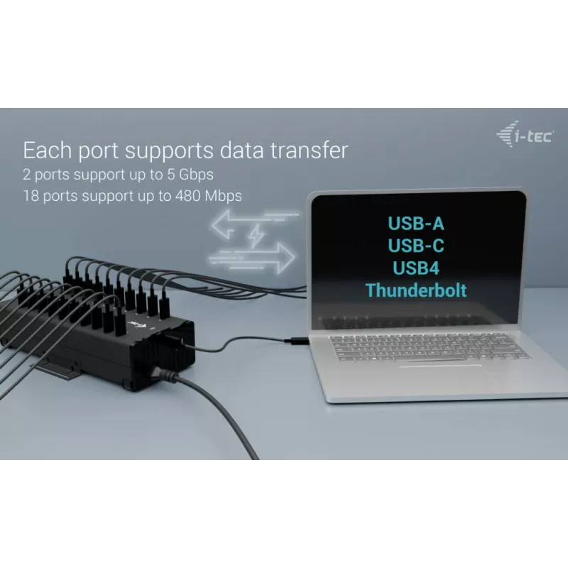 i-tec USB-C/USB-A Metal Charging + data HUB, 15W per porta, 20x USB-C