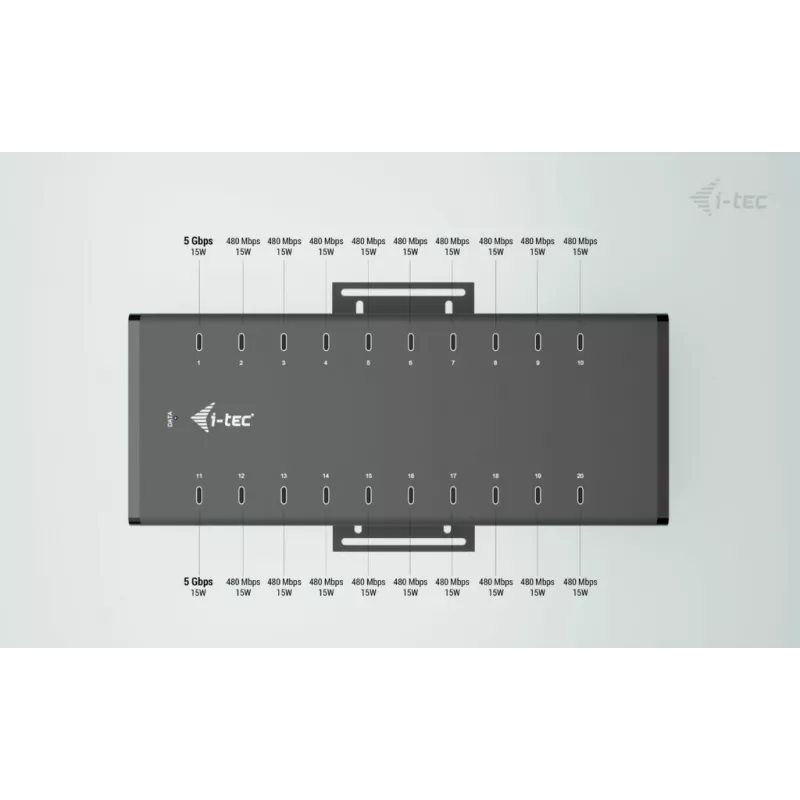 i-tec USB-C/USB-A Metal Charging + data HUB, 15W per porta, 20x USB-C