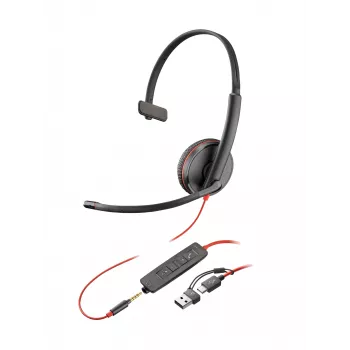 HP Poly Blackwire 3215 cuffia USB-C monaurale + connettore 3,5 mm + adattatore USB-C/A