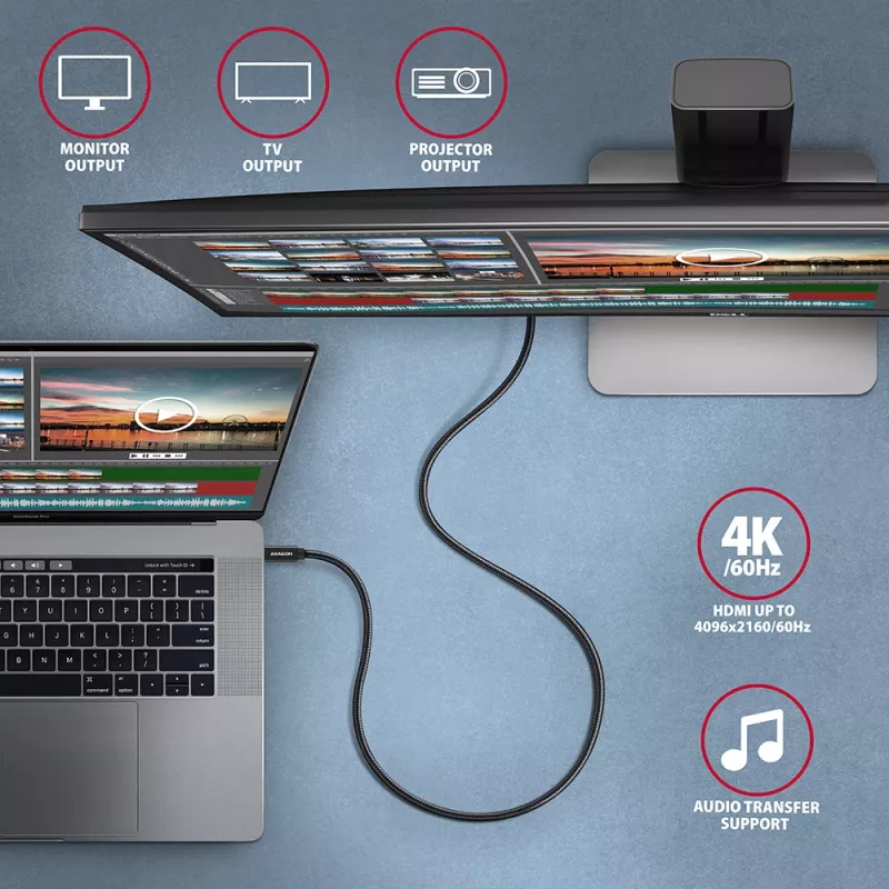 Cavo Axagon BUCM32-CM15AB SPEED+ USB-C <> USB 20Gbps/100W 1,5 m