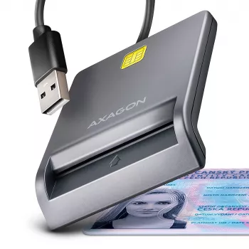 Lettore di smart card/ID USB-A Axagon CRE-SM3T, piatto, USB 2.0, 1,3 m, nero, 56 g