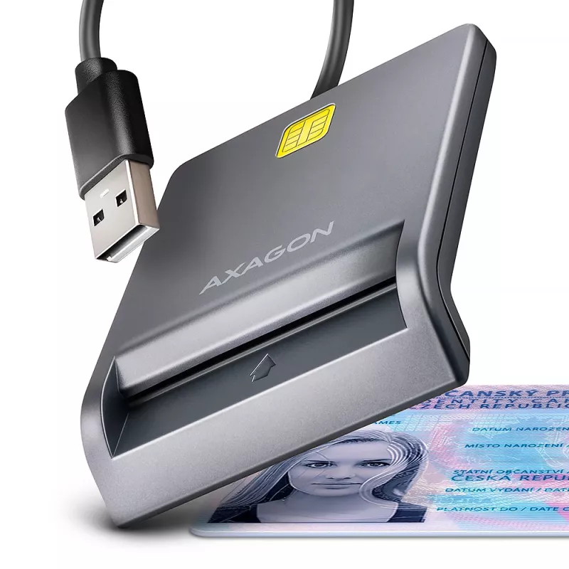 Lettore di smart card/ID USB-A Axagon CRE-SM3T, piatto, USB 2.0, 1,3 m, nero, 56 g