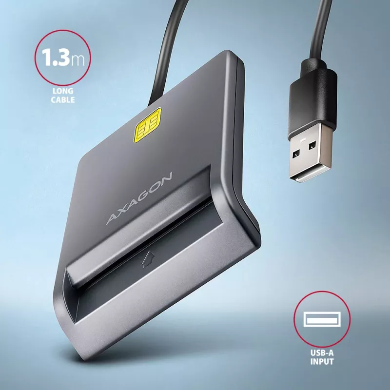 Lettore di smart card/ID USB-A Axagon CRE-SM3T, piatto, USB 2.0, 1,3 m, nero, 56 g