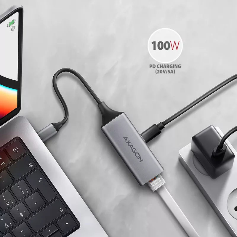 Adattatore USB-C Gigabit Ethernet Axagon ADE-TXPD con PD 100W