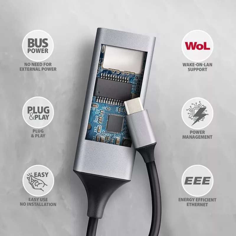 Adattatore USB-C Gigabit Ethernet Axagon ADE-TXPD con PD 100W