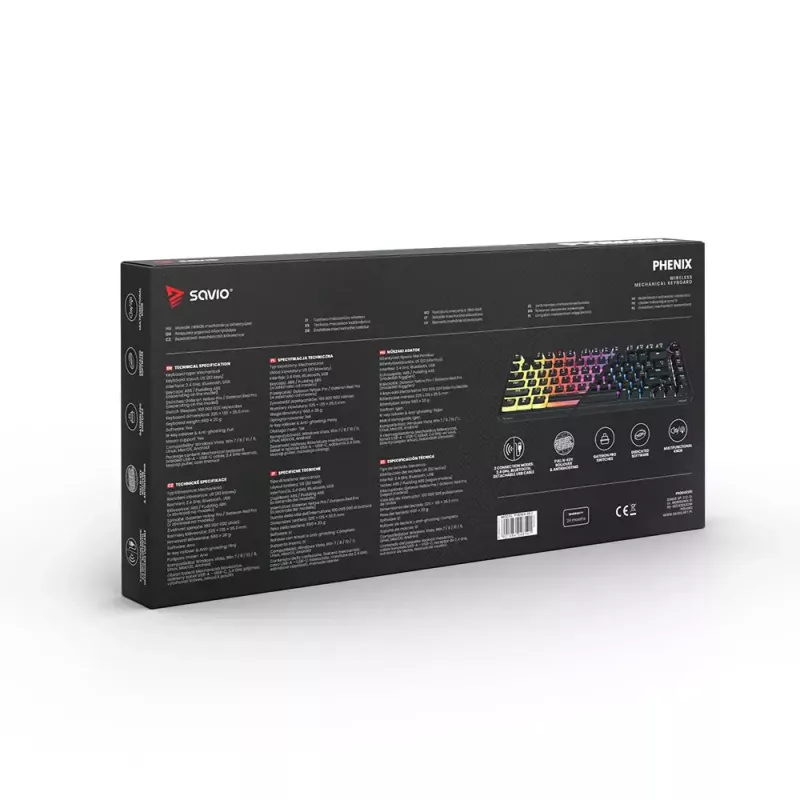 Tastiera gaming Savio SAVGK-PHENIX giallo USB RF Wireless Bluetooth meccanica 82 tasti RGB