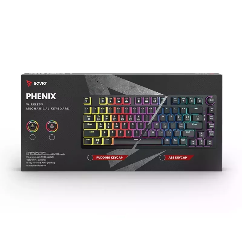 Tastiera gaming Savio SAVGK-PHENIX giallo USB RF Wireless Bluetooth meccanica 82 tasti RGB