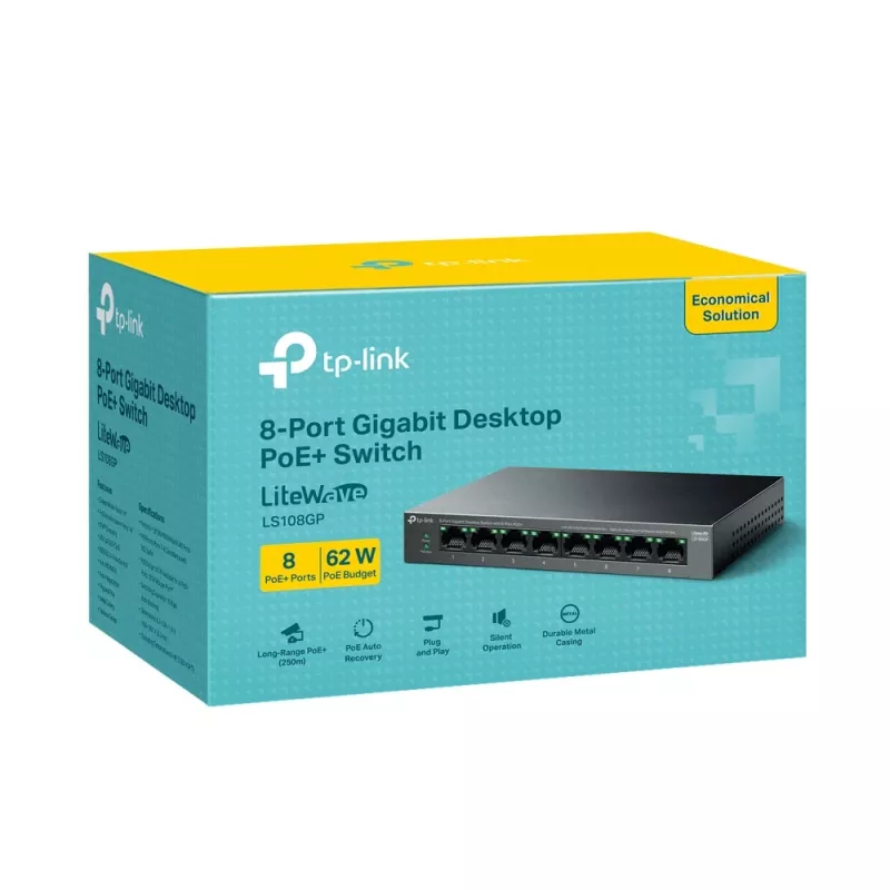 TP-Link LiteWave switch desktop Gigabit 8 porte con 8 porte PoE+