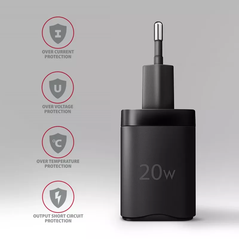Caricabatterie da parete Axagon ACU-PD20 1x QC3.0/AFC/FCP/PD Type-C 20W nero