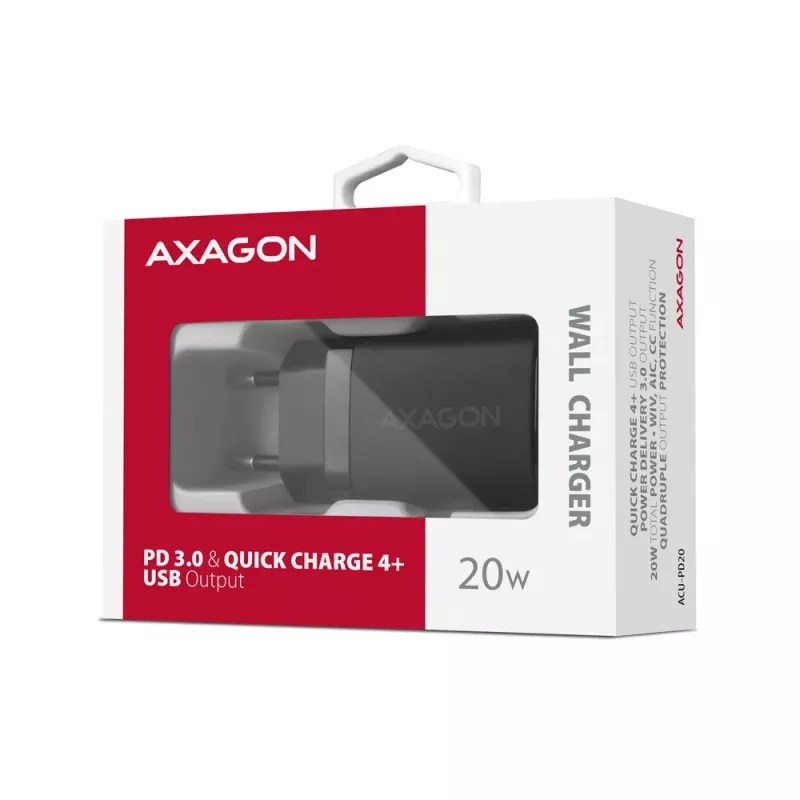 Caricabatterie da parete Axagon ACU-PD20 1x QC3.0/AFC/FCP/PD Type-C 20W nero