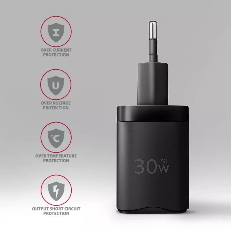 Axagon ACU-PD30 PD3.0 & QC4+ caricabatterie da parete 1x uscita 30W, uso interno, AC, nero