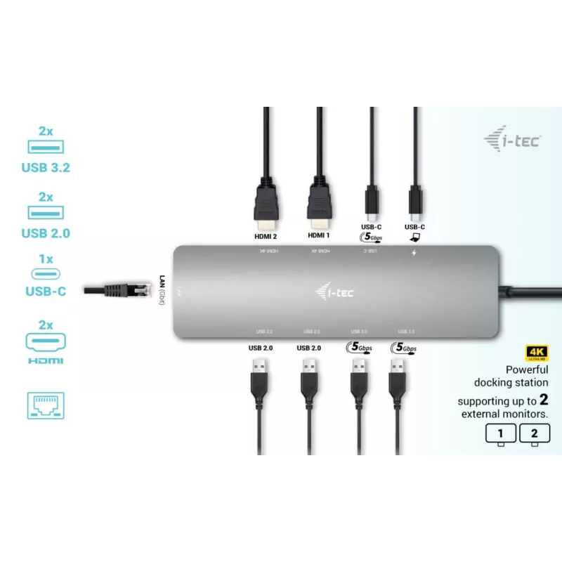 i-tec Metal USB-C Nano Docking station 2x display con PD 100 W + caricabatterie 100W