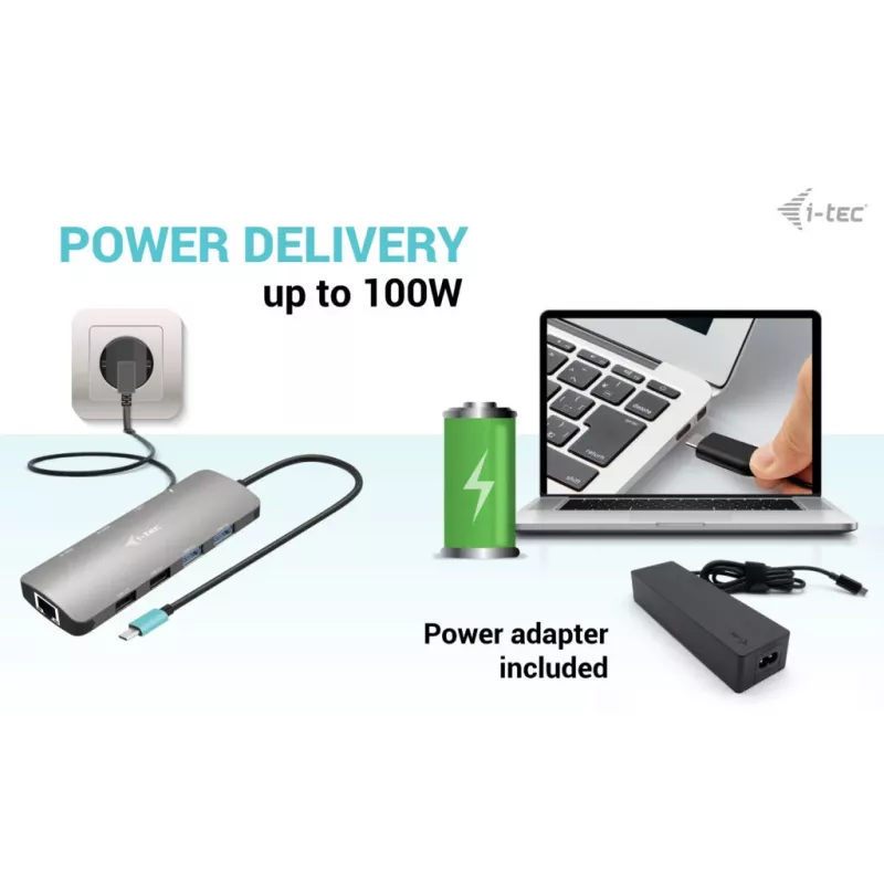 i-tec Metal USB-C Nano Docking station 2x display con PD 100 W + caricabatterie 100W