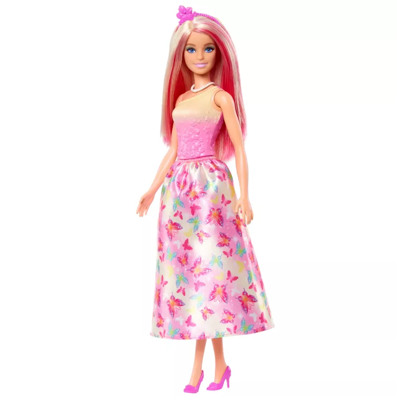 Barbie A Touch of Magic Royal bambola con capelli rosa e biondi, gonna farfalla e accessori