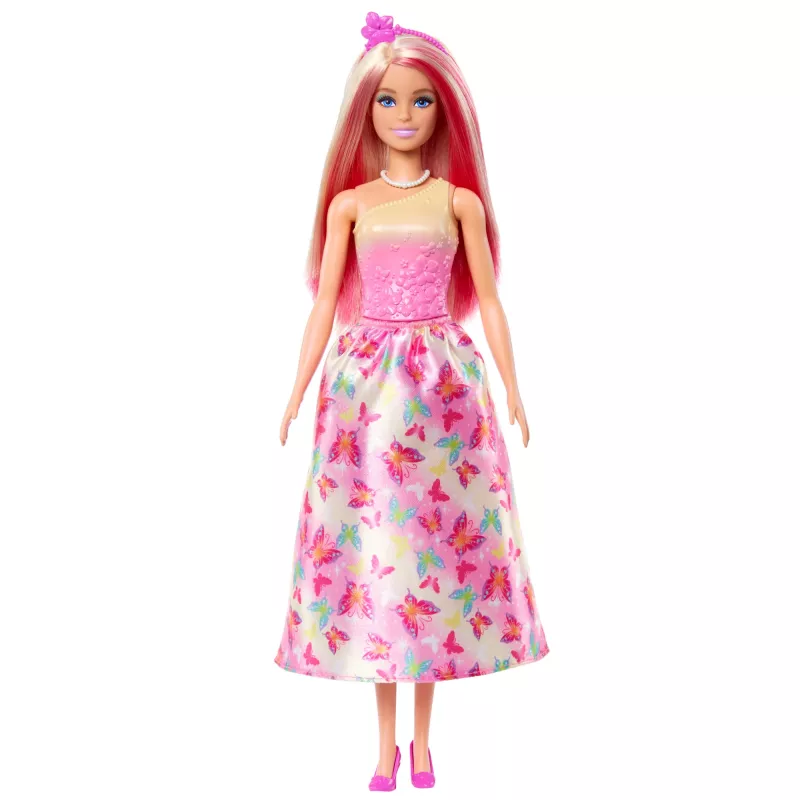 Barbie A Touch of Magic Royal bambola con capelli rosa e biondi, gonna farfalla e accessori
