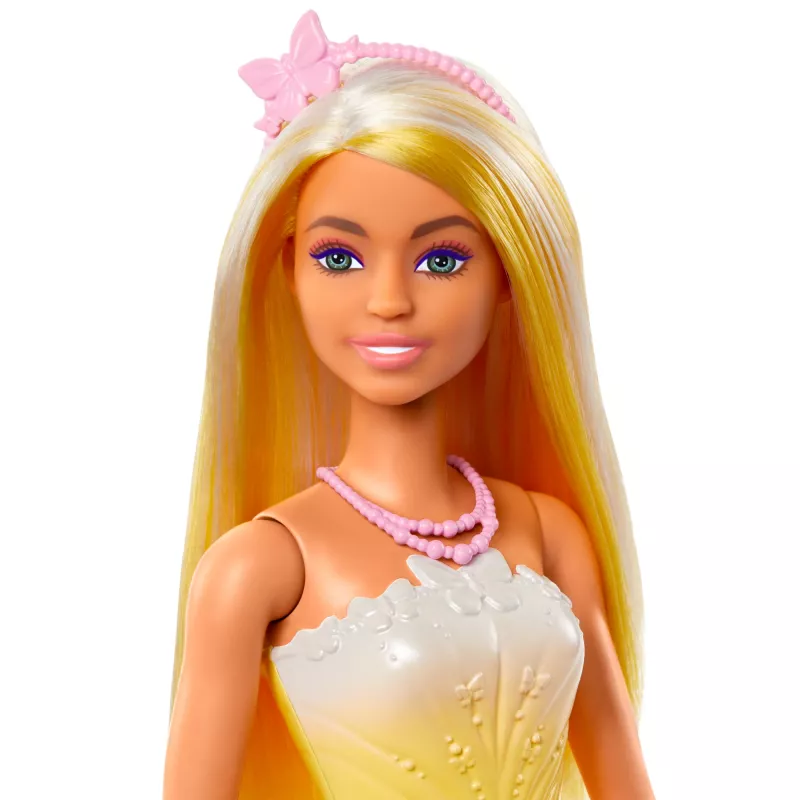 Barbie A Touch of Magic Royal bambola con capelli biondi evidenziati, gonna con stampa farfalla e accessori