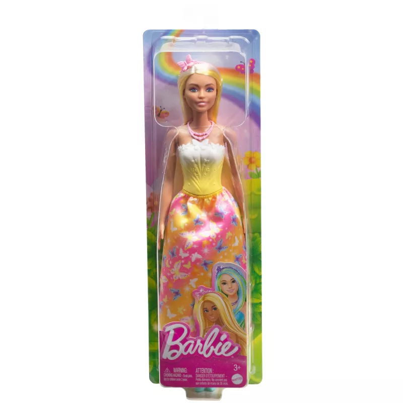 Barbie A Touch of Magic Royal bambola con capelli biondi evidenziati, gonna con stampa farfalla e accessori