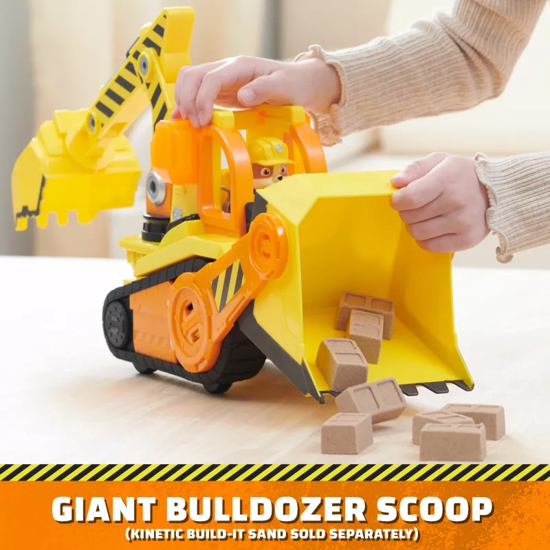 Rubble & Crew, Bark Yard Deluxe Bulldozer veicolo da costruzione giocattolo con luci, suoni e action figure Rubble, giocattolo per bambini e bambine dai 3 anni in su
