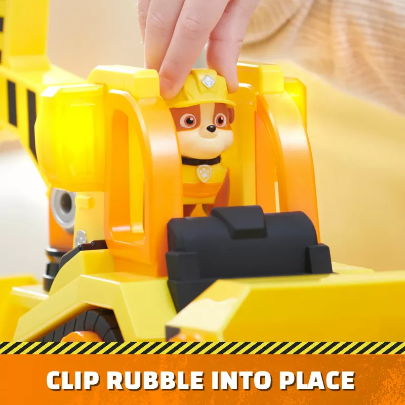 Rubble & Crew, Bark Yard Deluxe Bulldozer veicolo da costruzione giocattolo con luci, suoni e action figure Rubble, giocattolo per bambini e bambine dai 3 anni in su