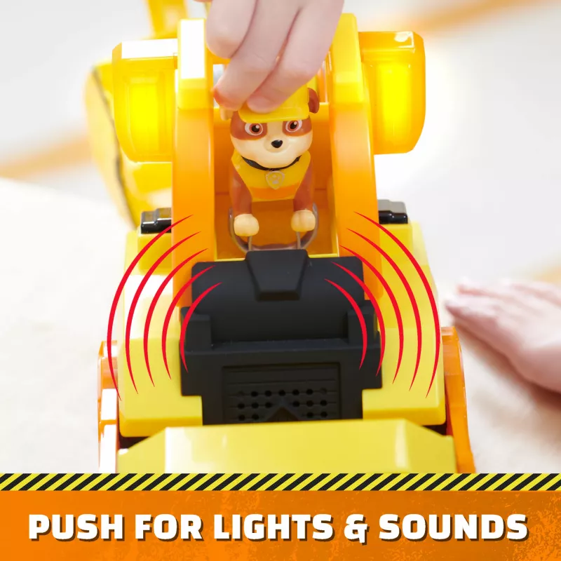 Rubble & Crew, Bark Yard Deluxe Bulldozer veicolo da costruzione giocattolo con luci, suoni e action figure Rubble, giocattolo per bambini e bambine dai 3 anni in su