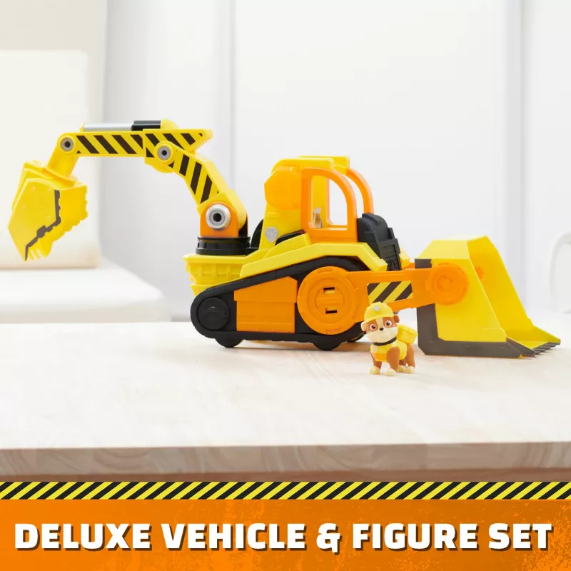 Rubble & Crew, Bark Yard Deluxe Bulldozer veicolo da costruzione giocattolo con luci, suoni e action figure Rubble, giocattolo per bambini e bambine dai 3 anni in su