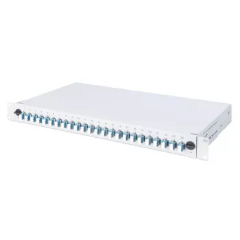 Cassetto di giunzione in fibra ottica scorrevole DIGITUS, 1U, equipaggiato con 24x LC Duplex, incl. vite M25, cassetta di giunzione Singlemode OS2, pigtail colorati