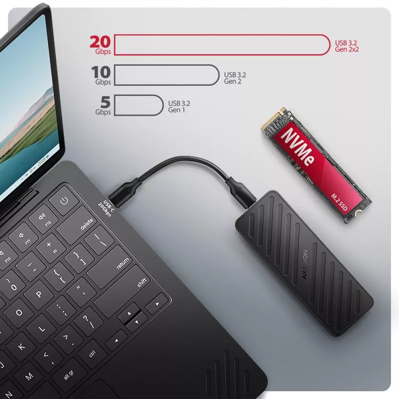Axagon EEM2-20G USB-C 20Gbps - Box corazzato per SSD M.2 NVMe
