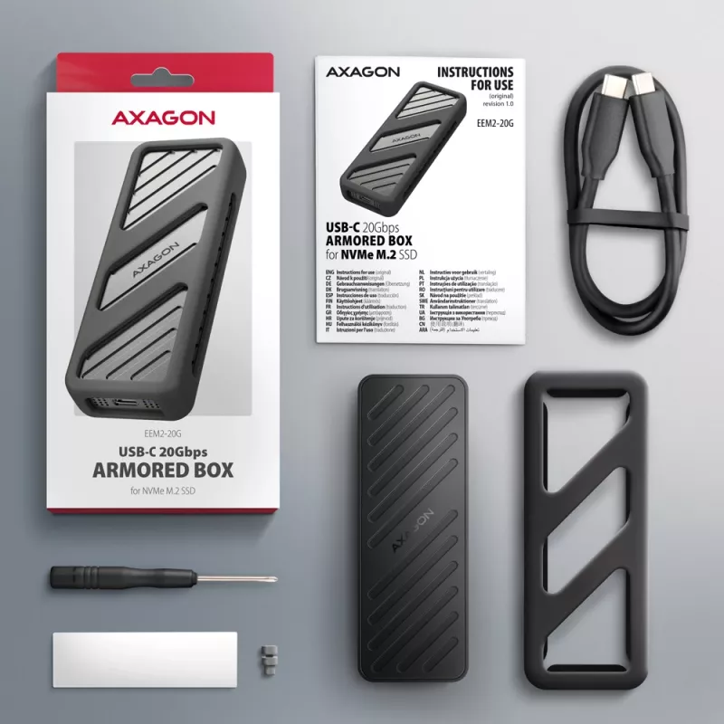 Axagon EEM2-20G USB-C 20Gbps - Box corazzato per SSD M.2 NVMe