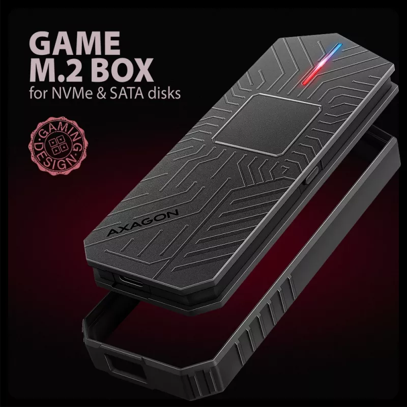 Axagon EEM2-GAM case esterno USB-C 10Gbps in metallo per SSD M.2 NVMe e SATA. Senza viti