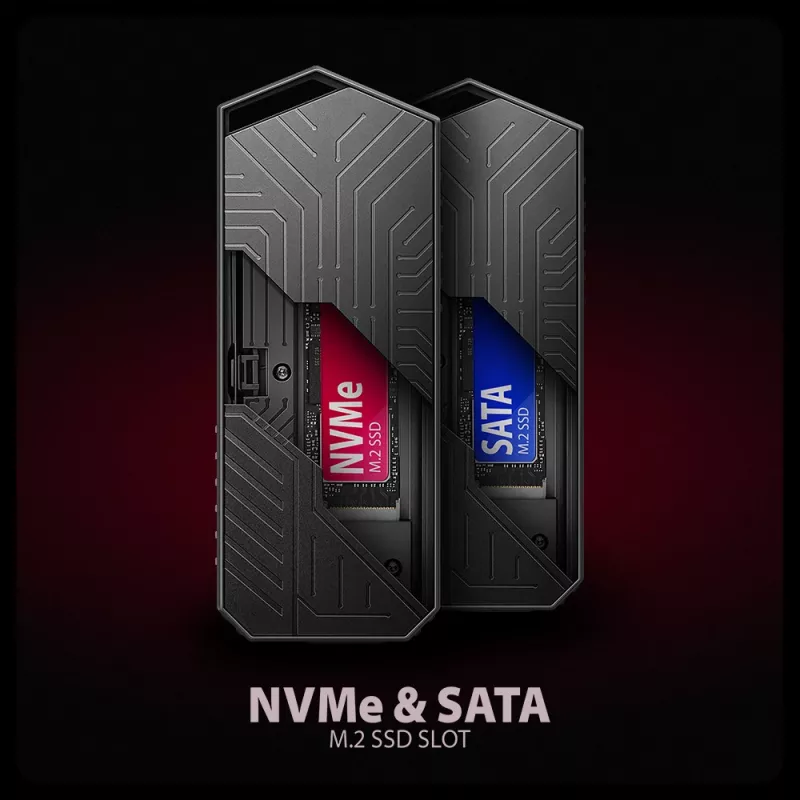 Axagon EEM2-GAM case esterno USB-C 10Gbps in metallo per SSD M.2 NVMe e SATA. Senza viti