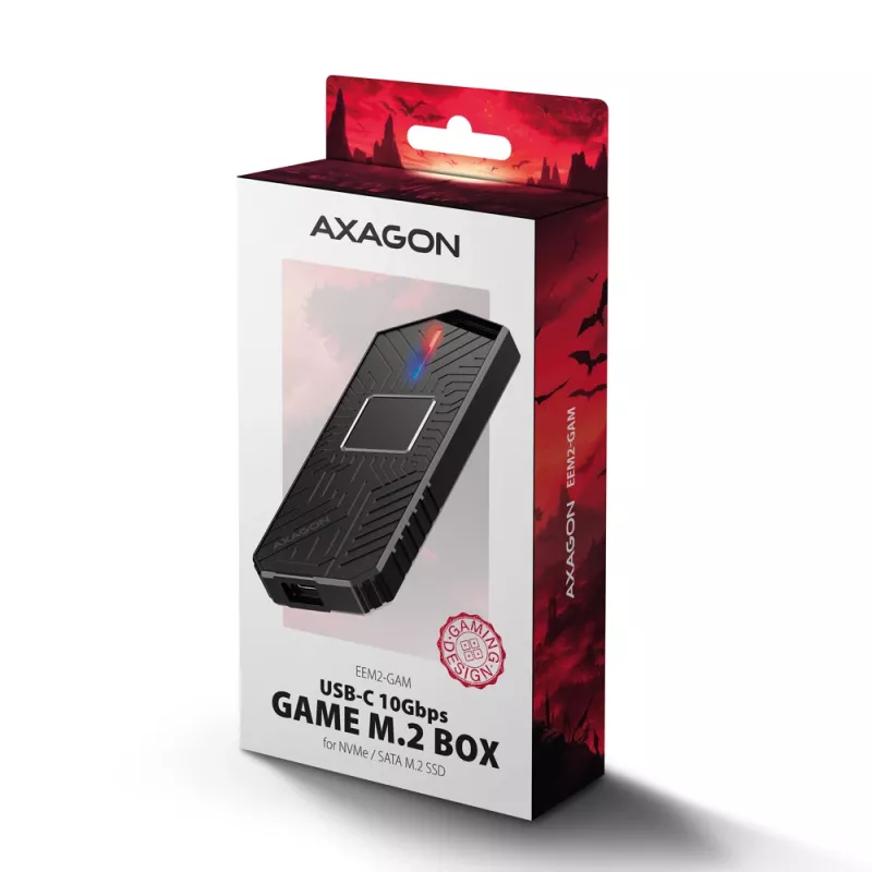 Axagon EEM2-GAM case esterno USB-C 10Gbps in metallo per SSD M.2 NVMe e SATA. Senza viti