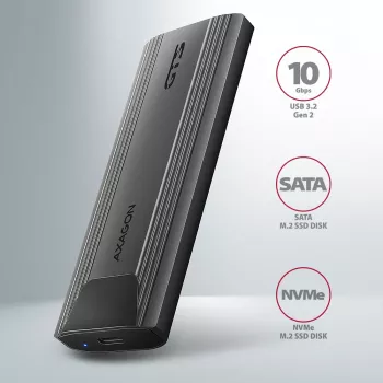 Axagon EEM2-GTS2 case esterno USB-C 10Gbit/s in metallo per SSD M.2 NVMe e SATA. Senza viti