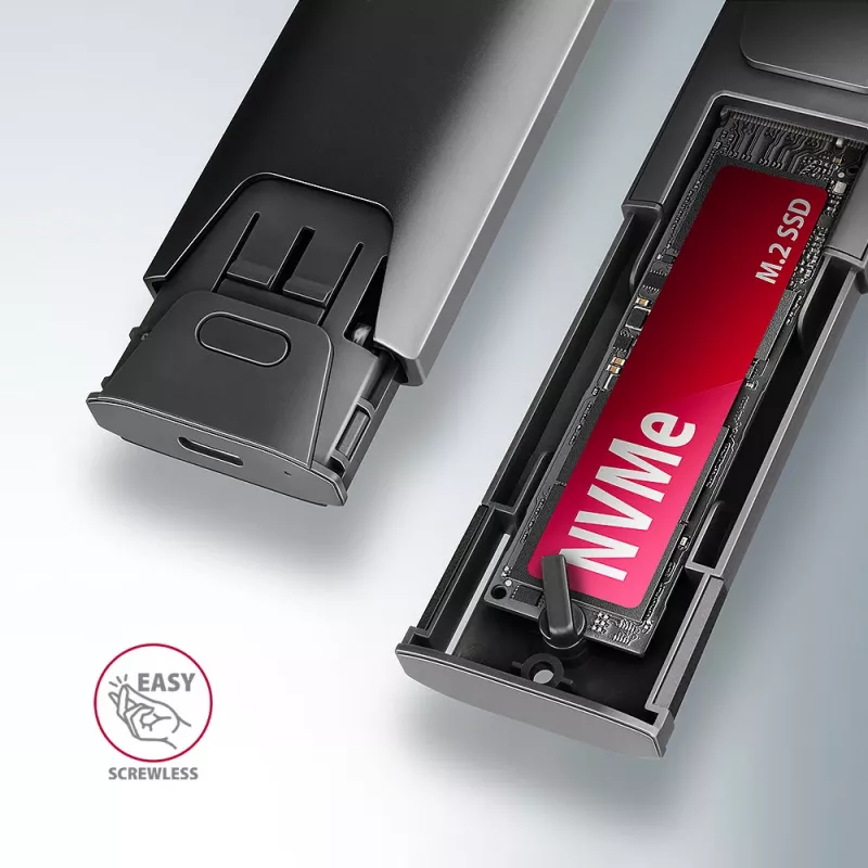 Axagon EEM2-GTS2 case esterno USB-C 10Gbit/s in metallo per SSD M.2 NVMe e SATA. Senza viti