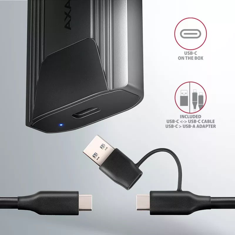 Axagon EEM2-GTS2 case esterno USB-C 10Gbit/s in metallo per SSD M.2 NVMe e SATA. Senza viti