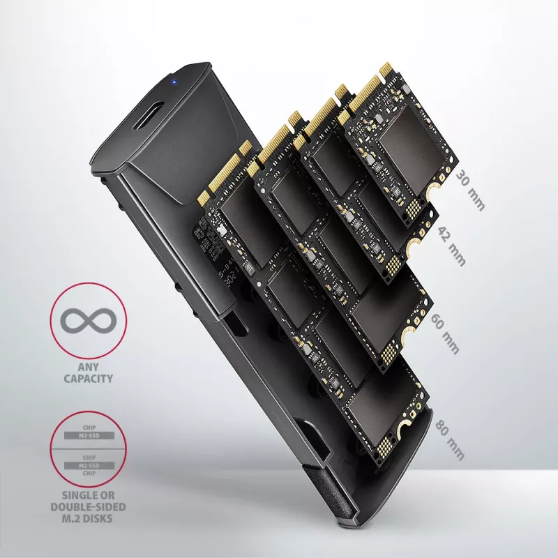 Axagon EEM2-GTS2 case esterno USB-C 10Gbit/s in metallo per SSD M.2 NVMe e SATA. Senza viti