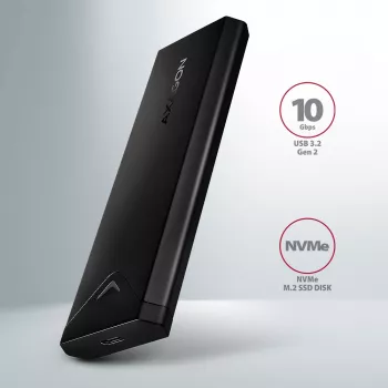 Axagon EEM2-UB2 case esterno USB-C 10Gbps in metallo per SSD M.2 NVMe. Nero